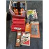Image 1 : BOX OF MISC. DRY-LUBE, SCOPE LENS COVERS, LEE .223 CASE TRIMMER
