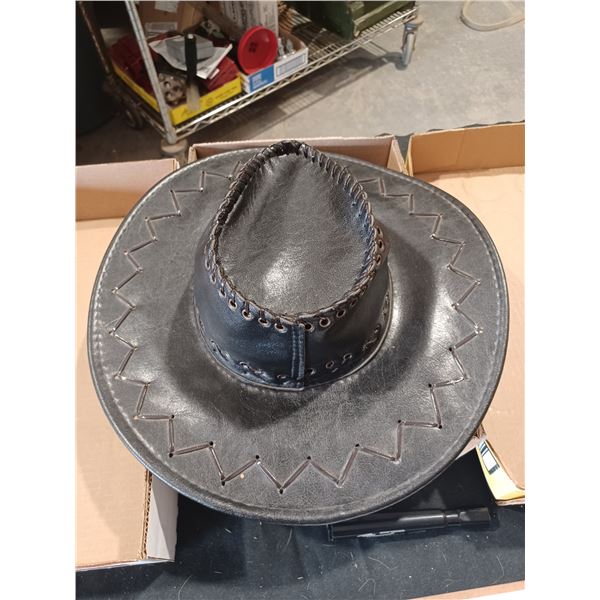 BLACK LEATHER COWBOY HAT MEDIUM