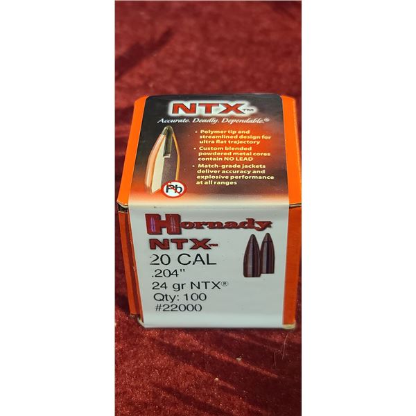 HORNADY V-MAX 204CAL 24GR NTX BULLETS QTY 100