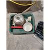 Image 3 : LARGE PLASTC TOTE THAT CAN BE USED AS A CAMP SHOWER AND HAS CAMPING ACCESSORIES