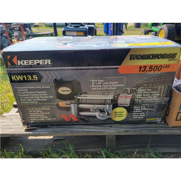 Keeper 13,500 lb Winch, 2-remote controls, complete