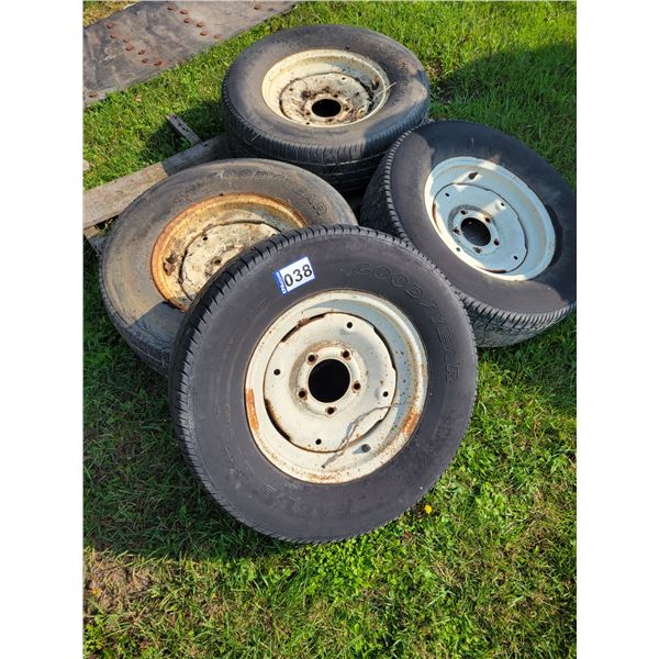 4- Goodyear P225/70R15 tires c/w 5-hole implement rims