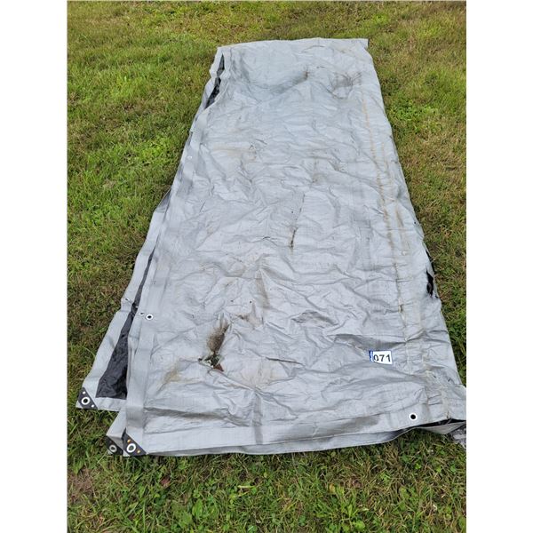 Grey tarp, has some holes