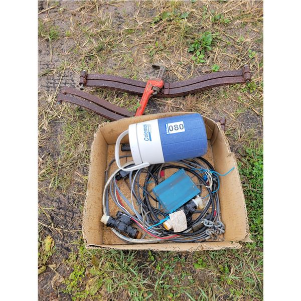 Set of Springs, pipe wrench, monitor, cooler