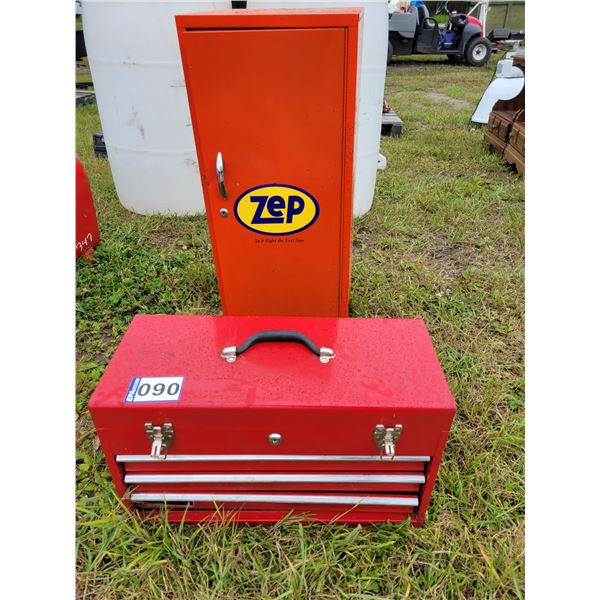 Orange Zep cabinet & red tool box c/w tools