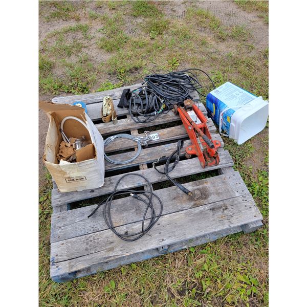 Misc. Cable, floor jack, ext. cords, 2- straps, misc. plumbing.