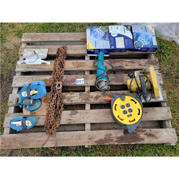 Chain, 3- Straps, vice, grinder, skill saw, etc.
