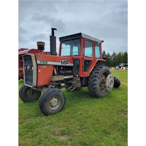 MF 1155 Tractor, CAB, SN. 9B55293, Dual hyds PTO, 18.4x38 duals, showing 1945 hrs, Tractor runs, onl