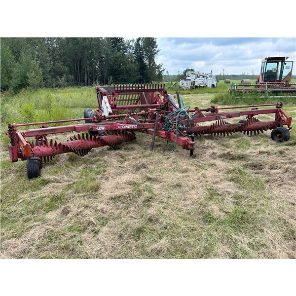 SELLING OFF SITE: Rock-O-Matic LDW5 Rock picker, tandem axle c/w twin rakes, 540 PTO, no visible SN,