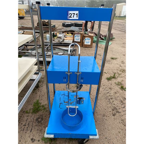 Blue rolling counter, 18" x 44" c/w drawer