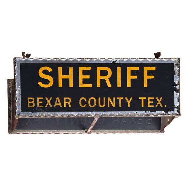 Antique Glass Bexar County Texas Sheriff Sign