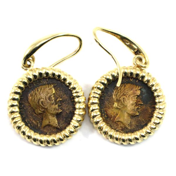 REPLICA Brutus Ides of March Ancient Coin Earrings in Gold Plated Sterling Silver
