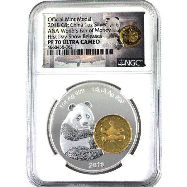 China 2018 Philadelphia ANA World's Fair of Money Show Panda 1 oz Silver NGC PF70 UC (Tax Exempt)