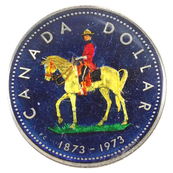 Silver $1 1973 w/ Privately Issued Enamel Enhancements. Vivid Colours and Gorgeous Detail Work!