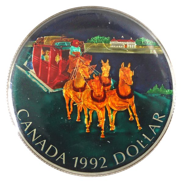 Silver $1 1992 w/ Privately Issued Enamel Enhancements. Vivid Colours and Gorgeous Detail Work!