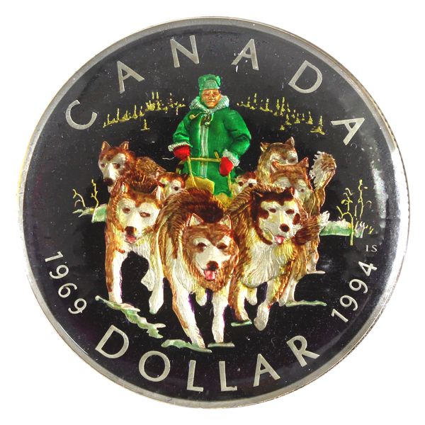 Silver $1 1994 w/ Privately Issued Enamel Enhancements. Vivid Colours and Gorgeous Detail Work!