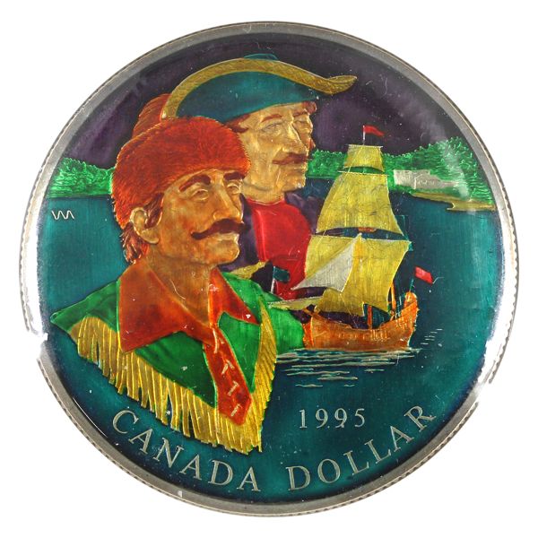 Silver $1 1995 w/ Privately Issued Enamel Enhancements. Vivid Colours and Gorgeous Detail Work!