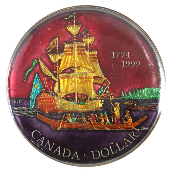 Silver $1 1999 w/ Privately Issued Enamel Enhancements. Vivid Colours and Gorgeous Detail Work!