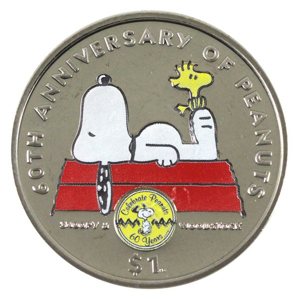 2010 British Virgin Islands $1 Original Snoopy Peanuts 60th Anniversary Coin + Doll