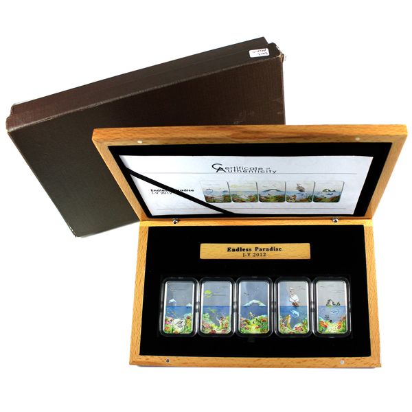 Palau 2012 $2 Endless Paradise 5-piece Sterling Silver Set w/ Selective Colour. 