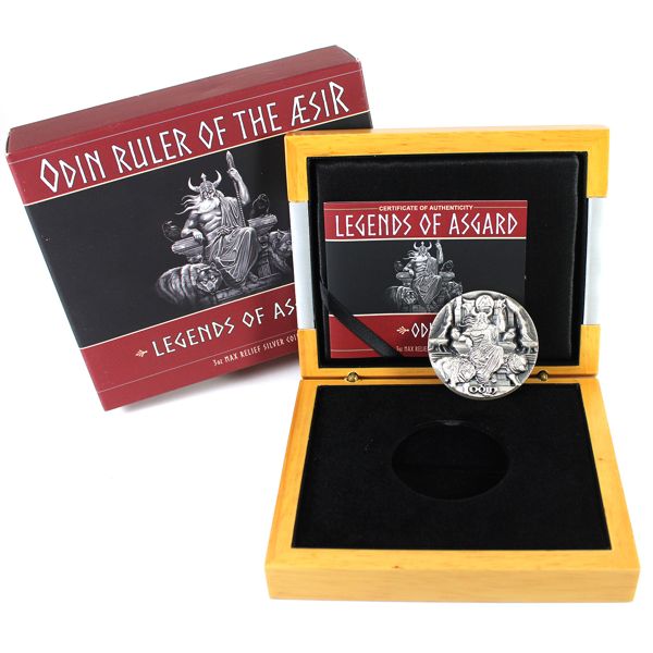 Choice Mint Tokelau 2016 ODIN RULER AESIR Legends of Asgard Max Relief 3oz Fine Silver (Tax Exempt)