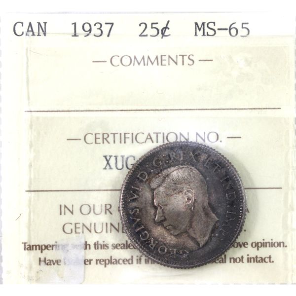 25-cent 1937 ICCS MS65 