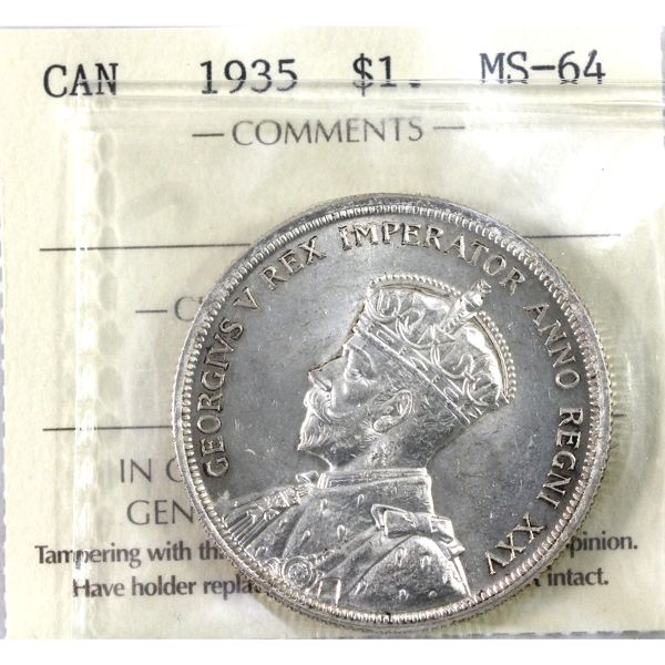 Silver $1 1935 ICCS MS64