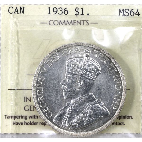 Silver $1 1936 ICCS MS64