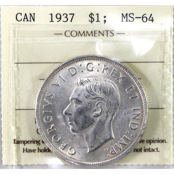 Silver $1 1937 ICCS MS64