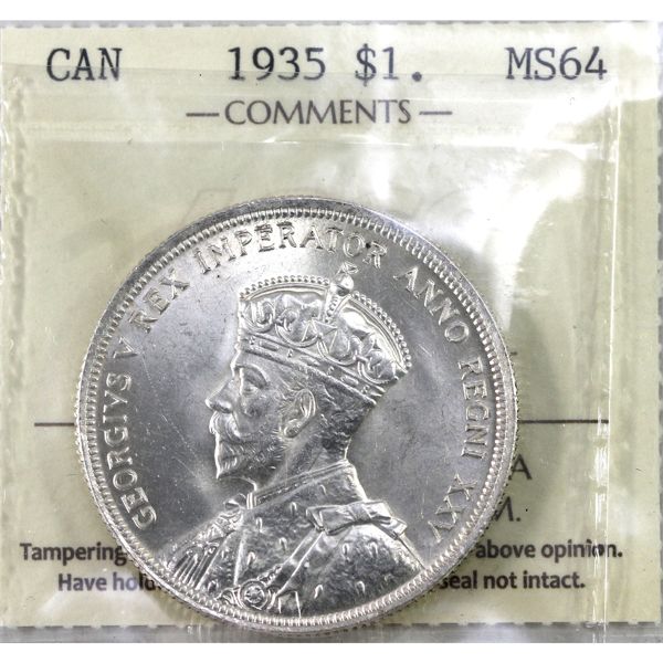 Silver $1 1935 ICCS MS64 