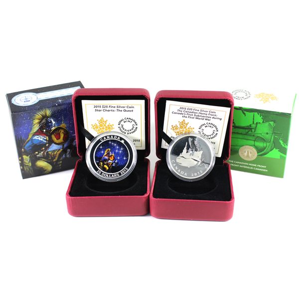2015 $20 & $25 Fine Silver. 2pcs. (Tax Exempt) 