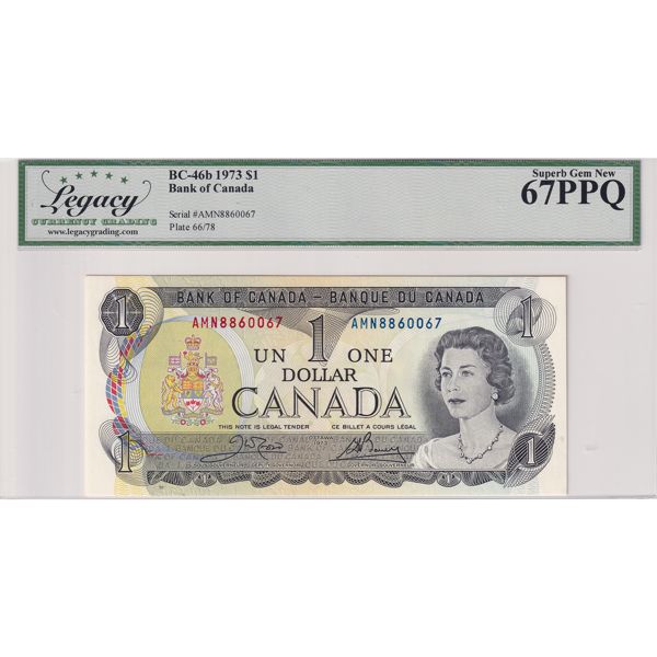 BC-46b 1973 $1 Legacy Superb GEM UNC67 (PPQ) Crow-Bouey SN: AMN8860067