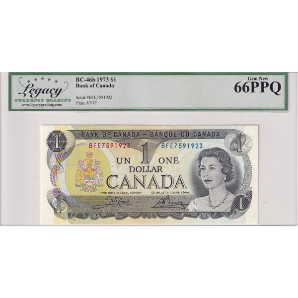 BC-46b 1973 $1 Legacy GEM UNC66 PPQ Crow-Bouey SN: BFE7591923 