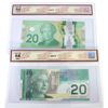 Image 2 : Pair of 2004 & 2012 $20 BCS Choice UNC64 (Original) Bank of Canada Notes. Includes. 2pcs.