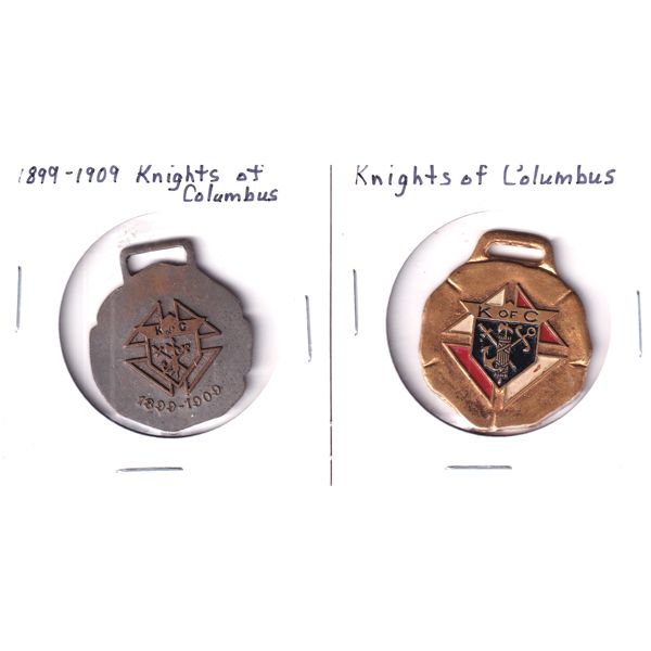 Knights of Columbus 1899-1909 Uniface, & ND Coat of Arms Medallions. 2pcs.