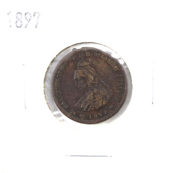 Great Britain, Barratt & Co 1897 Queen Victoria Diamond Jubilee Brass Token, 22mm