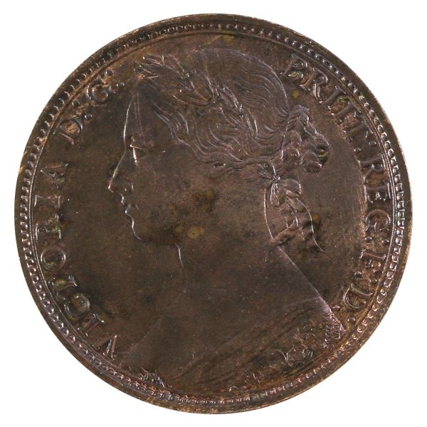 Great Britain 1880 Victoria Penny UNC+, Trace Red