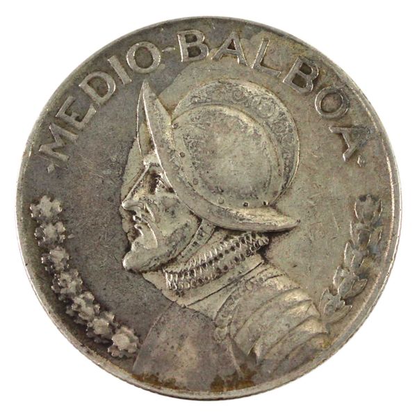 Panama Silver 1933 1/2 Balboa Almost Uncirculated (Impaired)