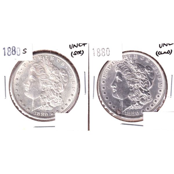 USA Silver 1880 UNC (Cleaned) & 1880S UNC+ (Scratched) Morgan Dollars. 2pcs. 