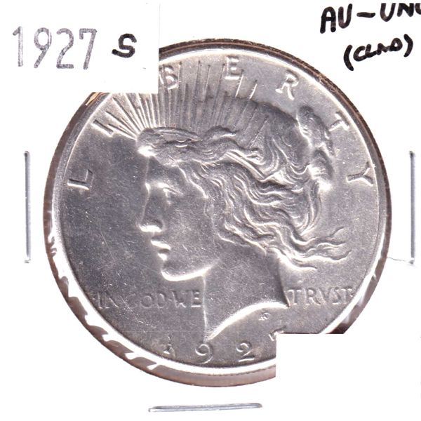 USA Silver 1927S Peace Dollar AU-UNC (Cleaned)