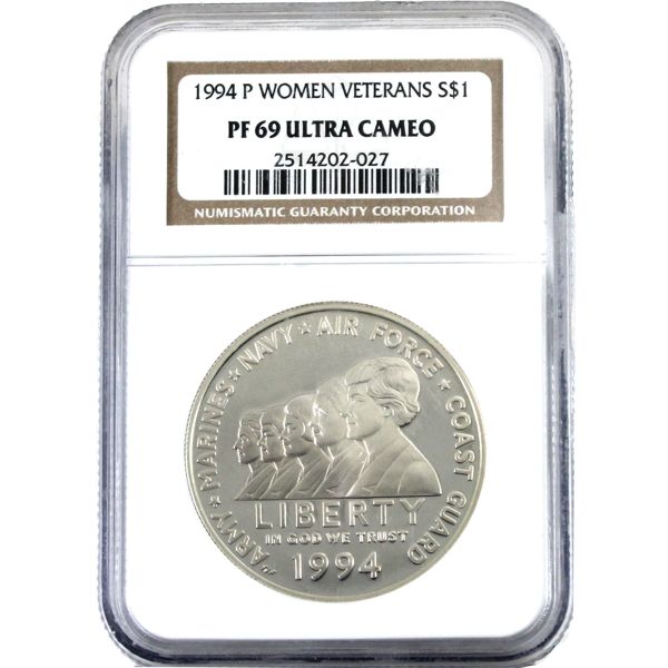 USA Silver 1994P Dollar Women Veterans Memorial NCG PF69 Ultra Cameo