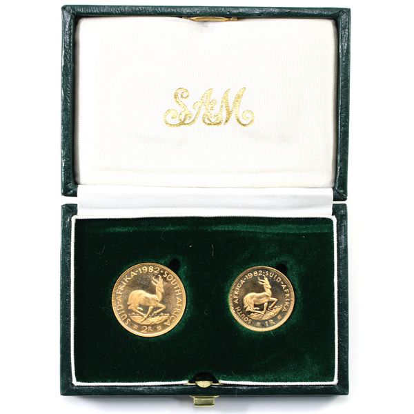 South Africa Gold 1982 Set of 1 &2 Rand Coins