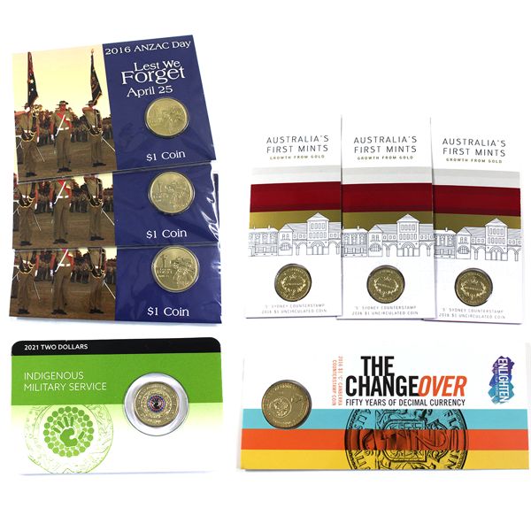 Australia 2016-2021 Lot of 8x Commemorative 7x $1 and 1x $2 Coins in Packaging. 8pcs