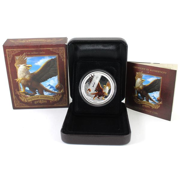 Tuvalu Silver 2013 $1 Mythical Creatures-Griffin Fine Silver w/ Selective Colour (Tax Exempt)