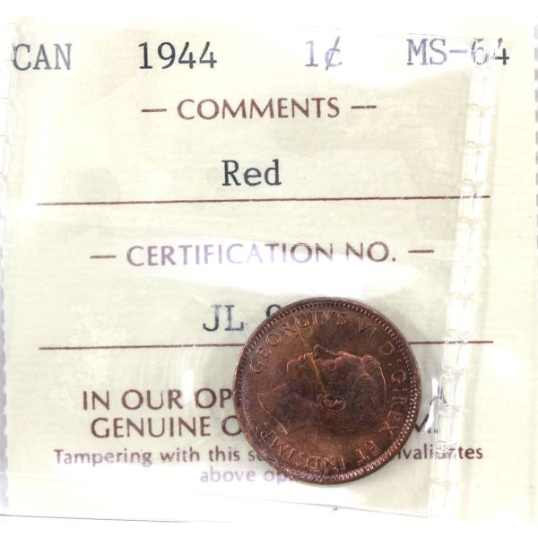 1-cent 1944 ICCS MS64 Red