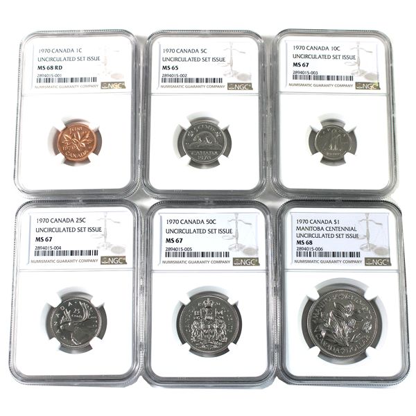 Full Run 1970 Uncirculated Set Issue NGC MS65 to MS68. 6pcs.
