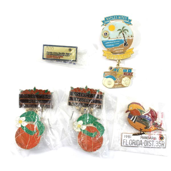 Vintage Lions Club USA-Florida Assorted Enameled Pins. 5pcs. 