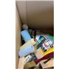 Image 8 : BOX OF PAINTING SUPPLIES WITH 4 TUBS OF ELECTRICAL WIPES