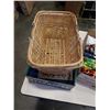 Image 2 : 2 BOXES OF VARIOUS COTTON FABRIC AND WICKER BASKET