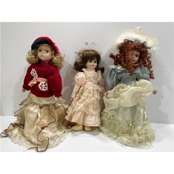 Collection Of Three Vintage Porcelain Dolls